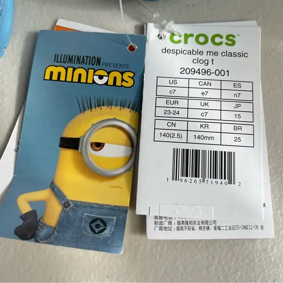 🆕 CROCS Minions Classic Clog Despicable Me Kids/Toddler 7 Blue Yellow NWT