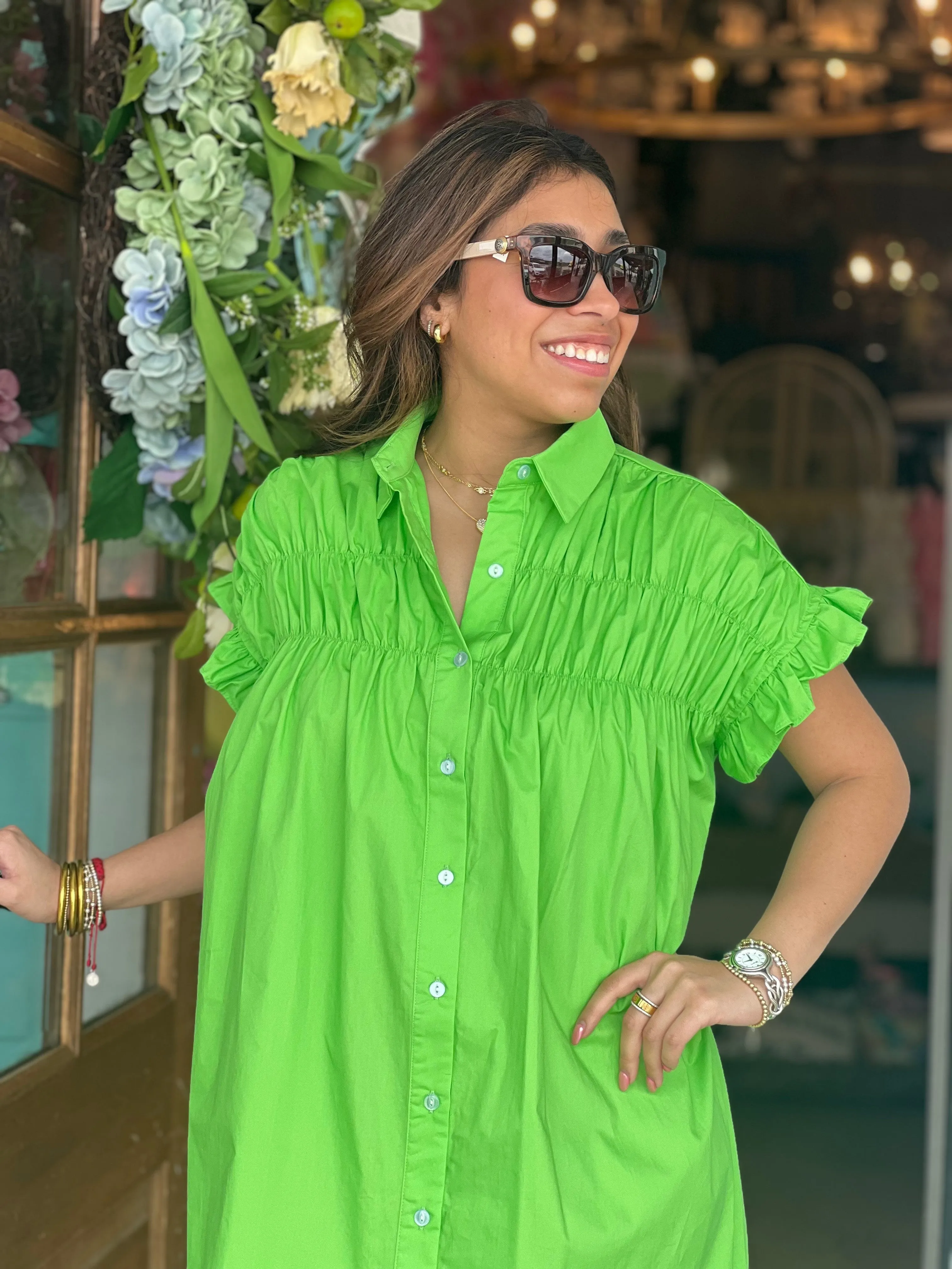Abigail GREEN Woven Button Down Dress