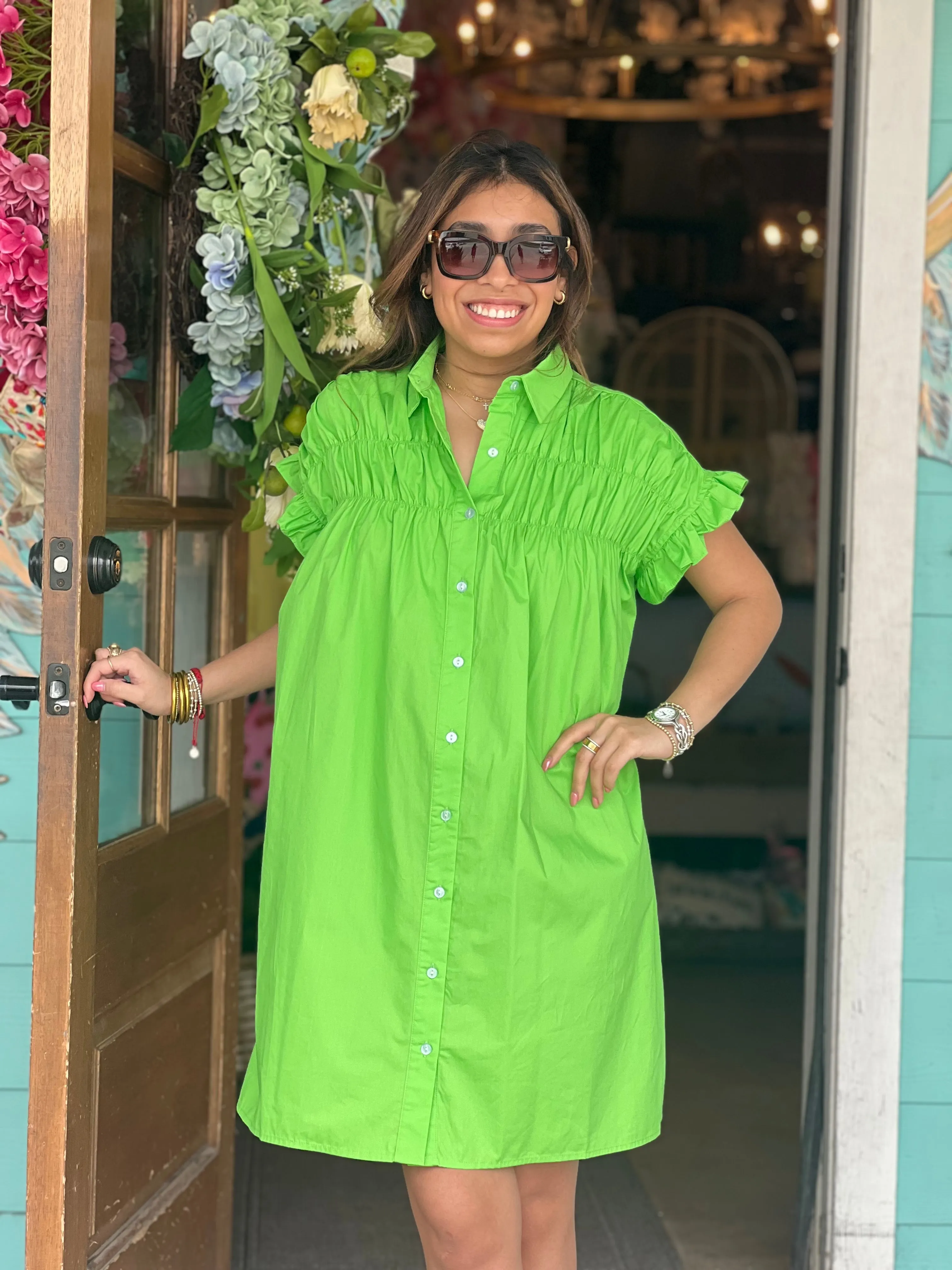 Abigail GREEN Woven Button Down Dress