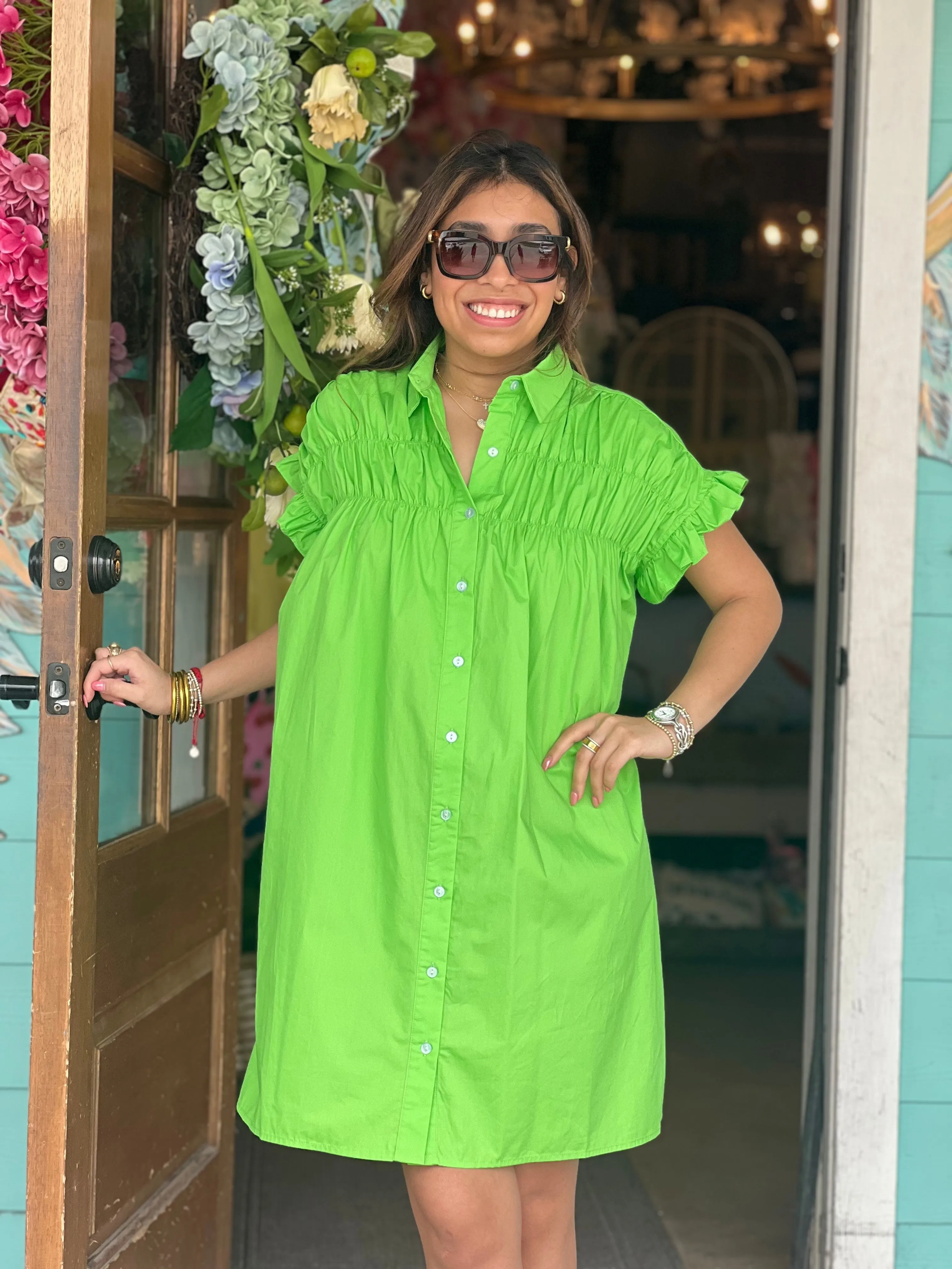 Abigail GREEN Woven Button Down Dress