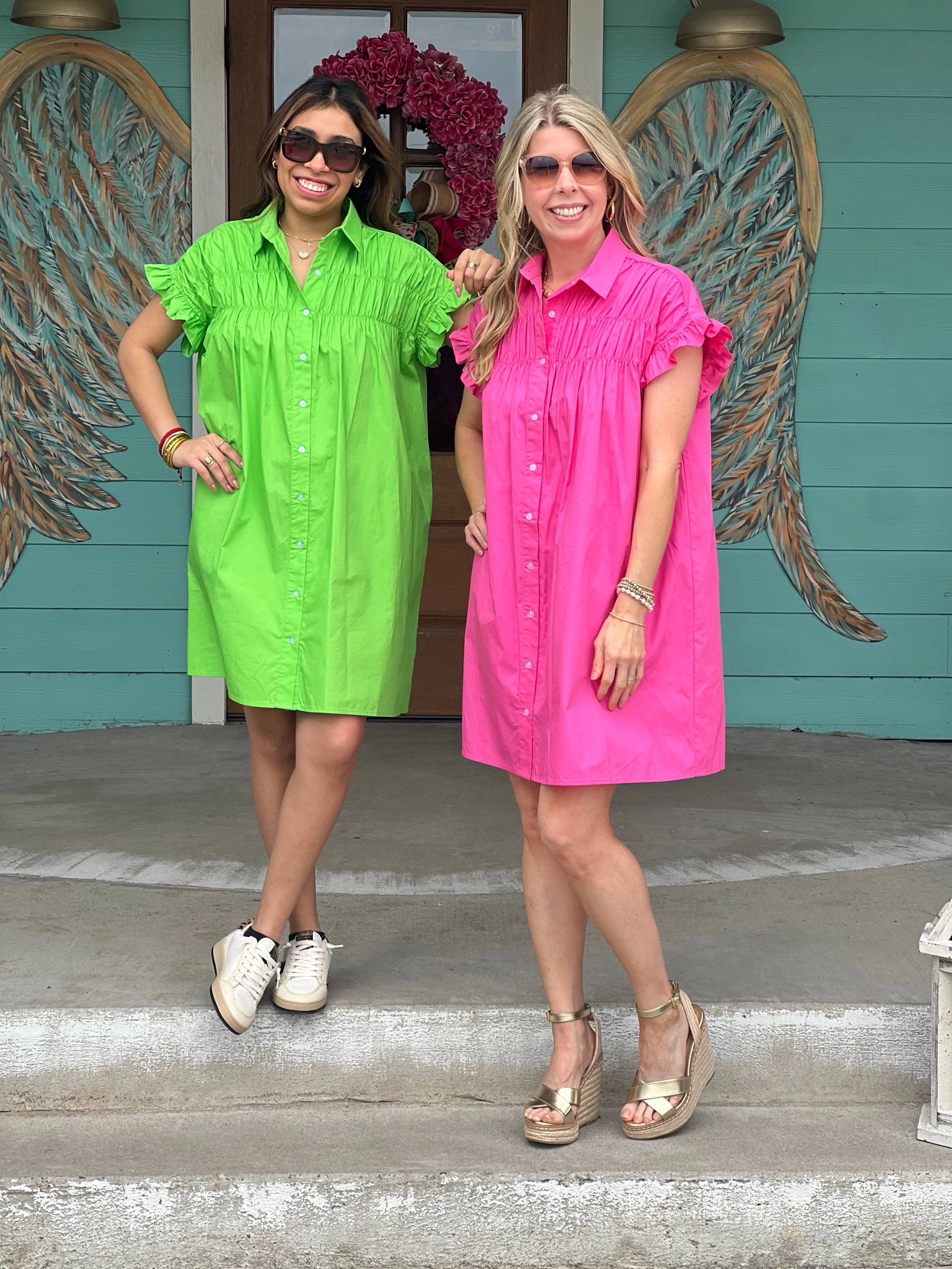 Abigail GREEN Woven Button Down Dress