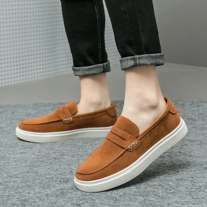 ADVBRIDGE  -  Fashion Trends Mens Black Loafers Shoes Suede Slip on Casual Dress Man Shoes Wedding Office White Soled Leather Shoes Highend