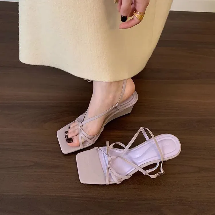 ADVBRIDGE  -  Summer Roman Sandals Clogs Wedge Female Shoe Open Toe High Heels Gladiator Platform Outside Girls Peep High-heeled Silver S