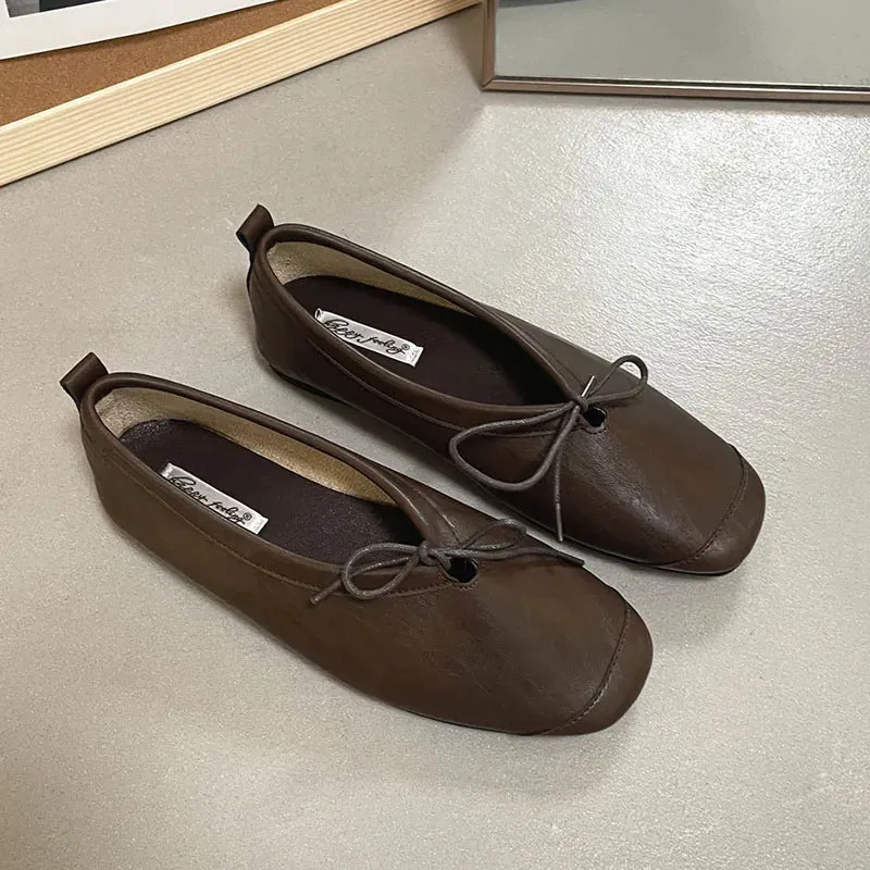 ADVBRIDGE  -  Women's Vintage Flats Comfortable Leather Ballet Shoes Female Soft Dress Shoes Mujer Slip On Loafers Mujer New Woman Shoes