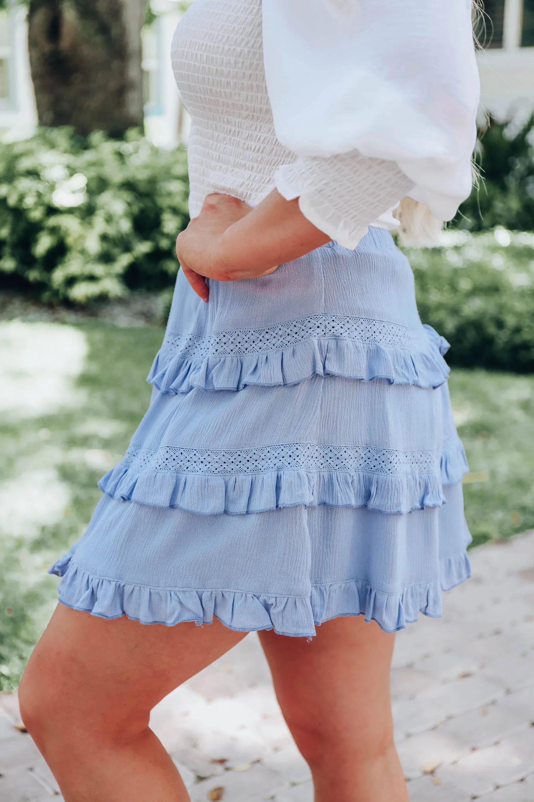 All The Frills Tiered Mini Skirt - Blue