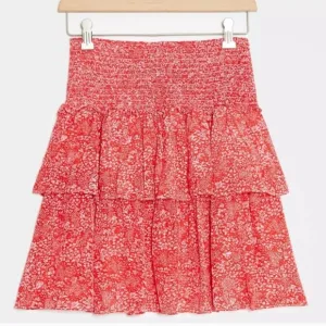 Anthropologie, Floral‎ Tiered Mini Skirt, Red and White, Size Medium