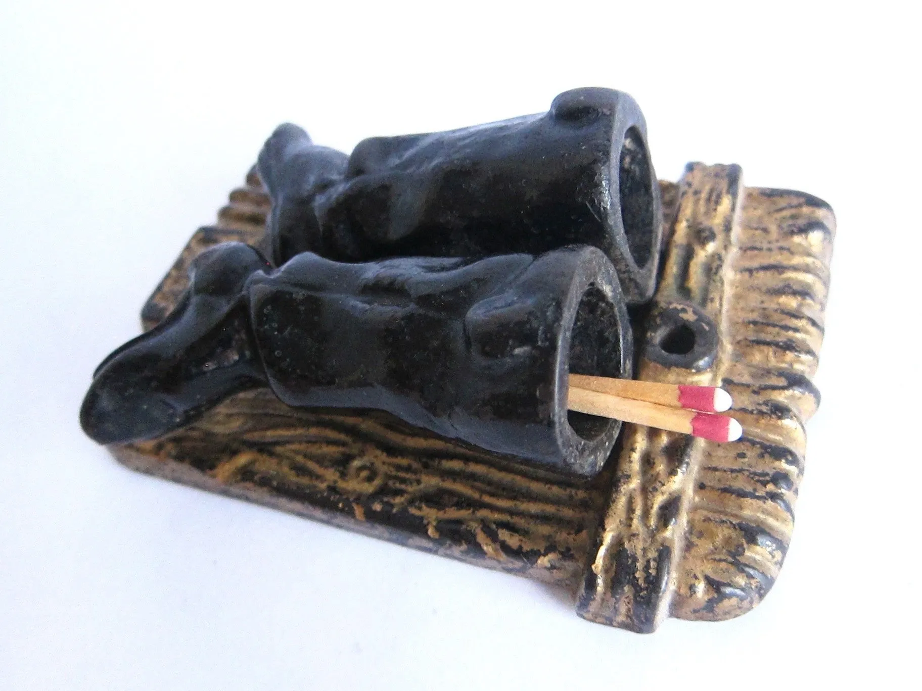 Antique Cast Iron Pair of Boots Match Holder