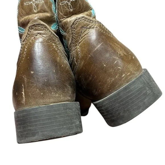 Ariat Brown Turquoise Embroidered Flowers Square Toe Leather Boots Size 11