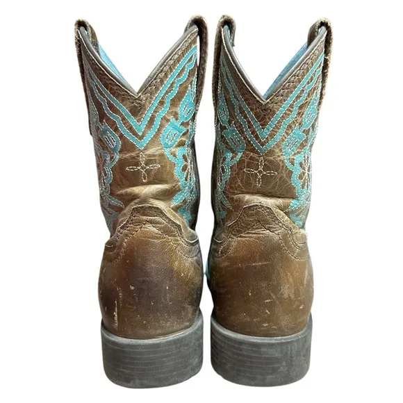 Ariat Brown Turquoise Embroidered Flowers Square Toe Leather Boots Size 11