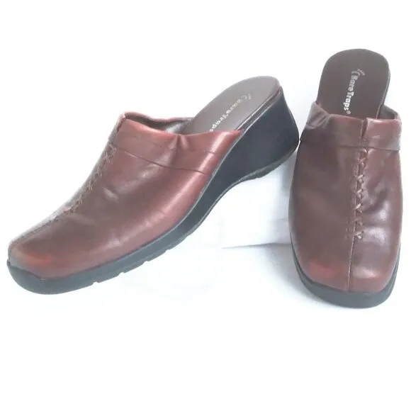 Baretraps'Triple'Brown/OxbloodLeather Driver Mules/Clogs  Braided Top Accent Sz9
