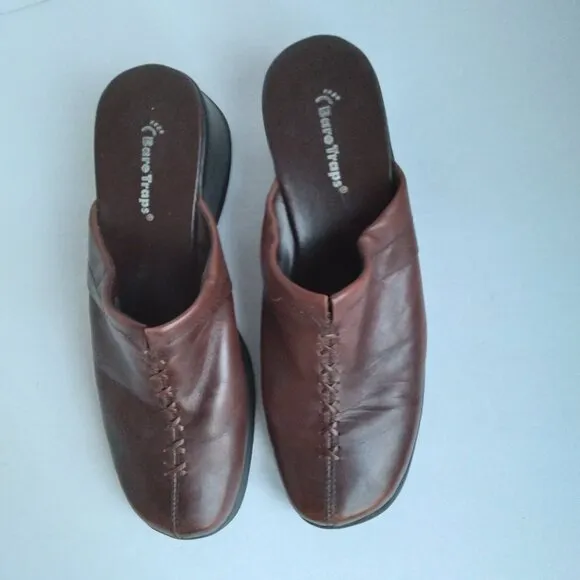 Baretraps'Triple'Brown/OxbloodLeather Driver Mules/Clogs  Braided Top Accent Sz9