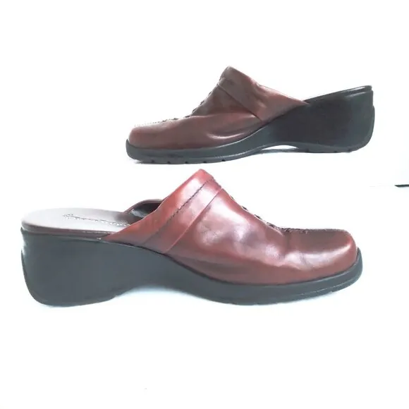 Baretraps'Triple'Brown/OxbloodLeather Driver Mules/Clogs  Braided Top Accent Sz9