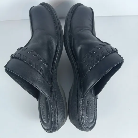 Born Talquin Leather Slip On Black Mules Clogs Size 7 M Whipstitch Strap F58103