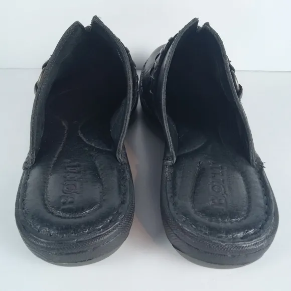 Born Talquin Leather Slip On Black Mules Clogs Size 7 M Whipstitch Strap F58103