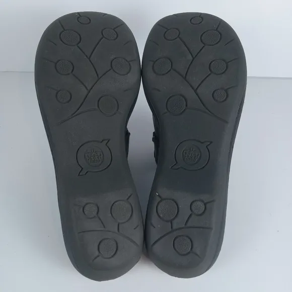 Born Talquin Leather Slip On Black Mules Clogs Size 7 M Whipstitch Strap F58103