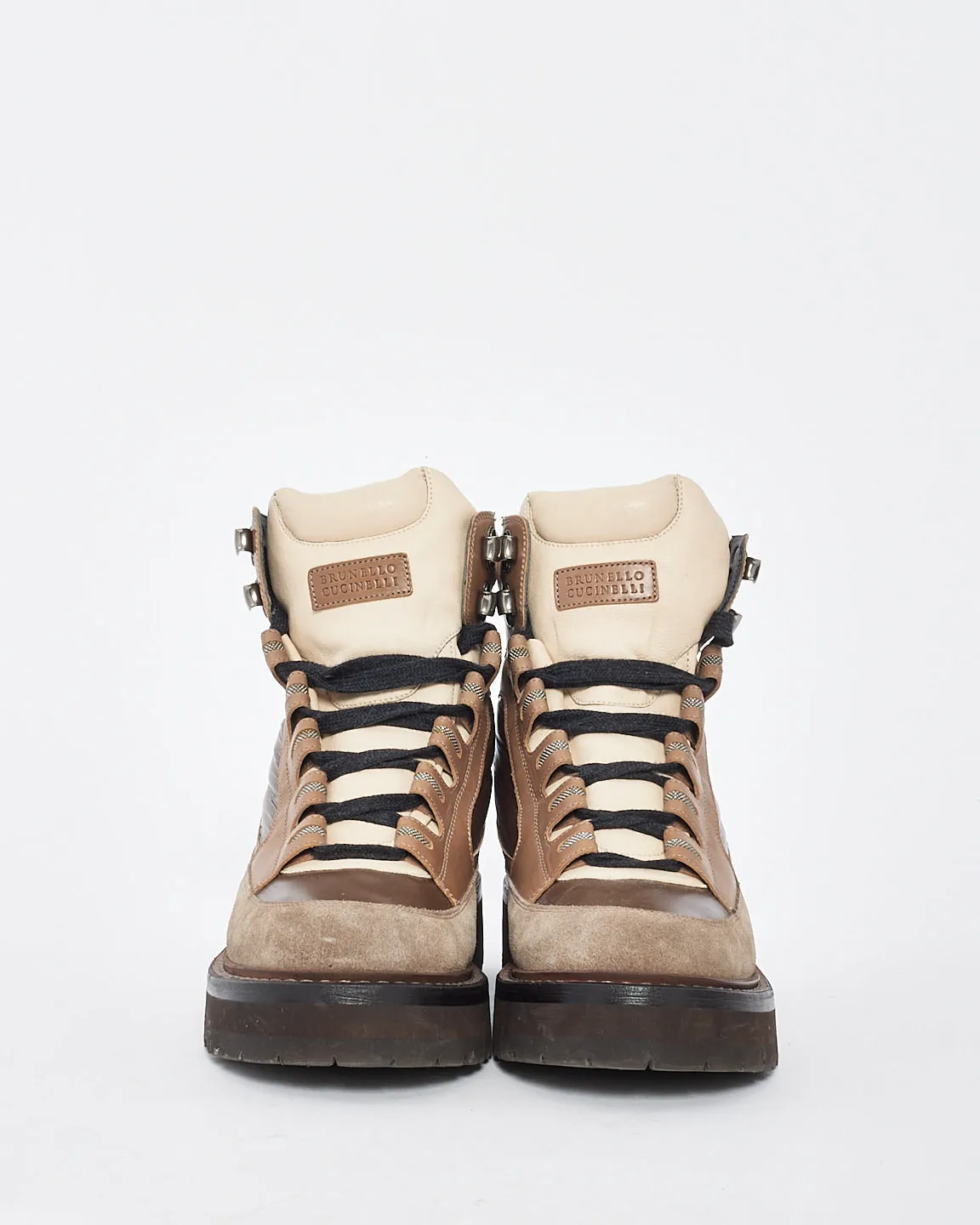 Brunello Cucinelli Brown Nylon/Leather Combat Boots - 37.5
