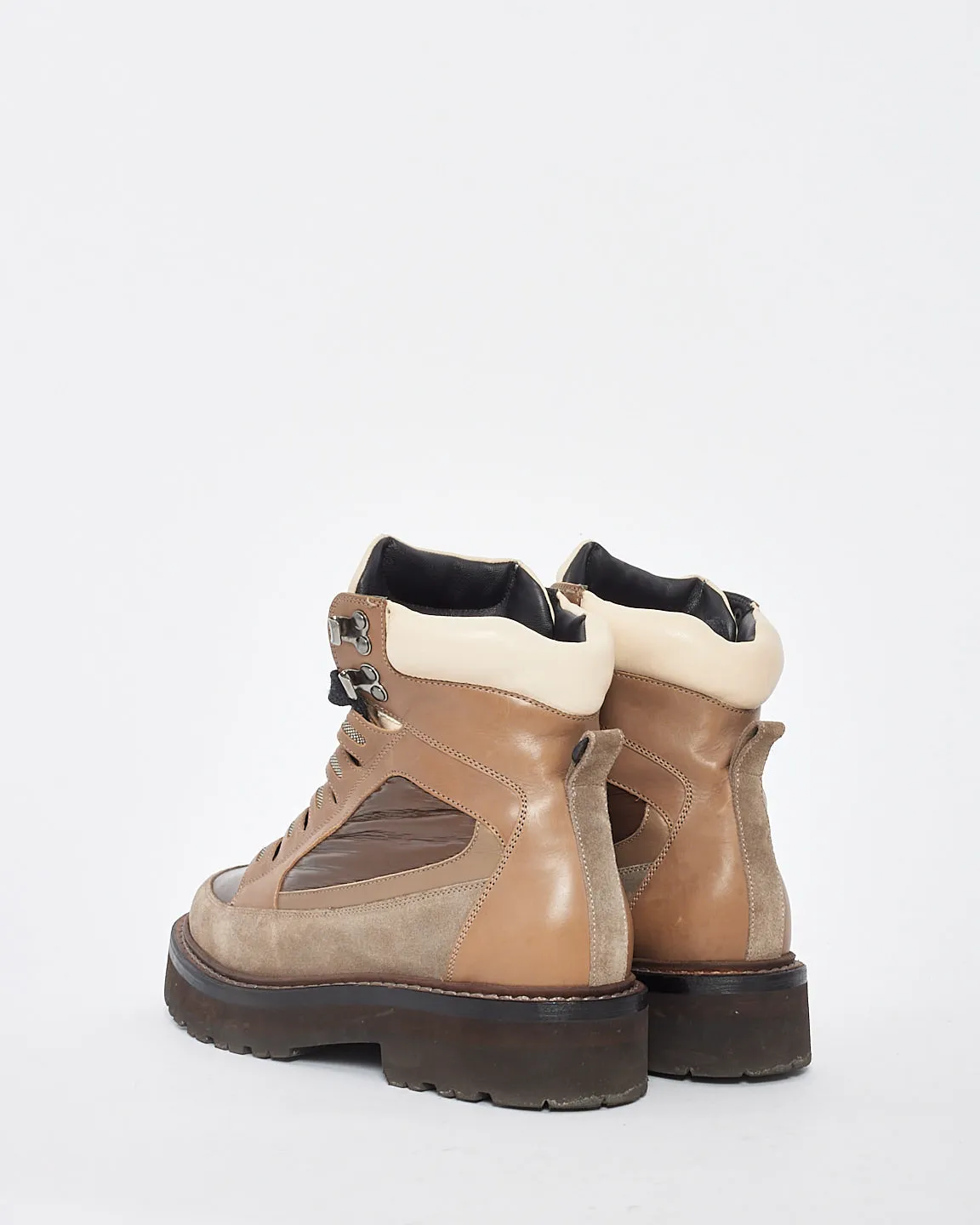 Brunello Cucinelli Brown Nylon/Leather Combat Boots - 37.5
