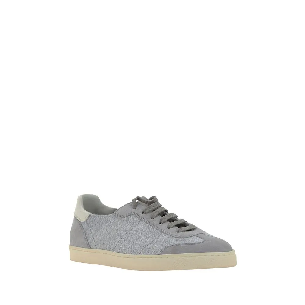 Brunello Cucinelli Men Gray Sneakers Suede Leather Athletic Trainer Shoes EUR 40