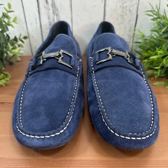 Bruno Magli Neo Men's Blue Suede Slip On Moccasin Loafers Shoes Size 10.5