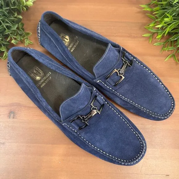 Bruno Magli Neo Men's Blue Suede Slip On Moccasin Loafers Shoes Size 10.5