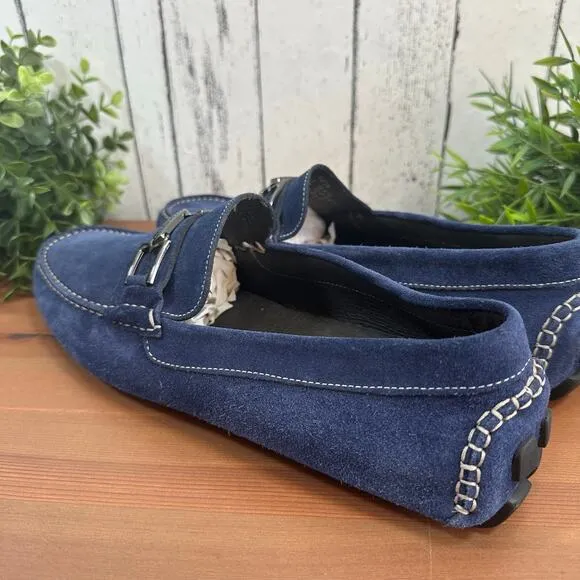 Bruno Magli Neo Men's Blue Suede Slip On Moccasin Loafers Shoes Size 10.5