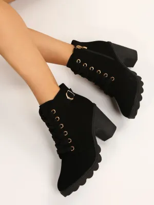 Buckle Detail Side Zip Chunky Heeled Combat Boots - Black- FD ⚡