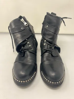 Charles David Black Leather Side Zip Combat Boot