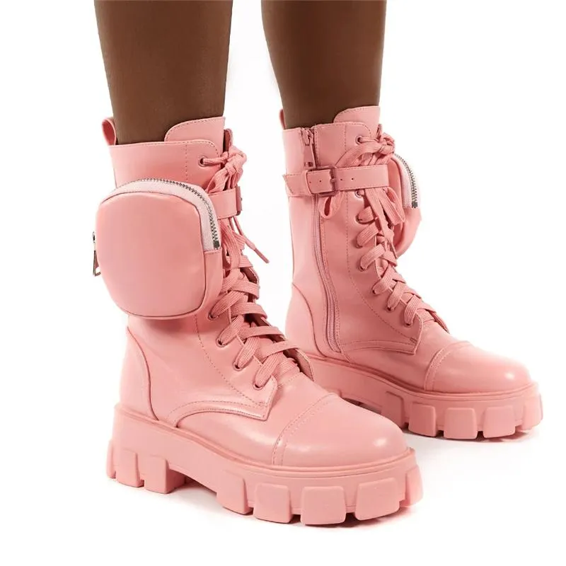 Cool Chunky Sole Lace-up Pouch Combat Boots