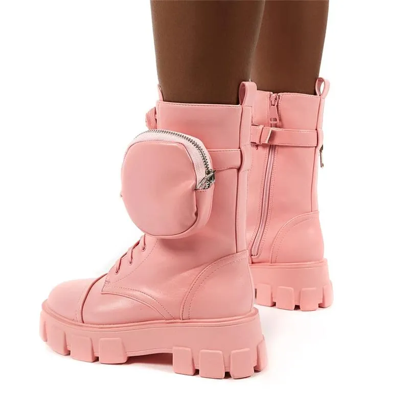 Cool Chunky Sole Lace-up Pouch Combat Boots