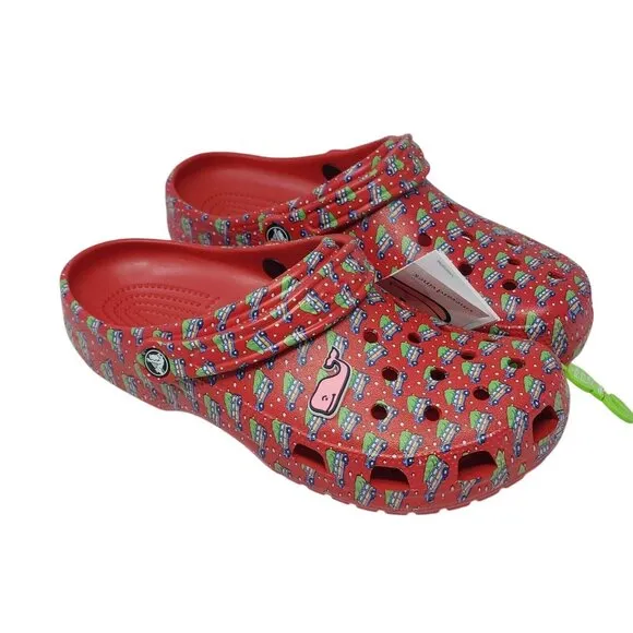 Crocs Classic Clogs Men 9 Women 11 Slip On Holiday Vineyard Vines Christmas Tree
