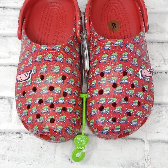 Crocs Classic Clogs Sz 11 Slip On Holiday Vineyard Vines Christmas Trees Jibbitz