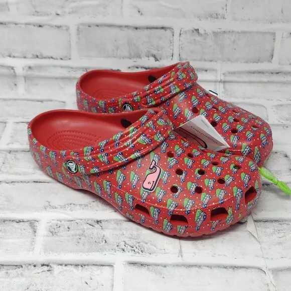 Crocs Classic Clogs Sz 11 Slip On Holiday Vineyard Vines Christmas Trees Jibbitz