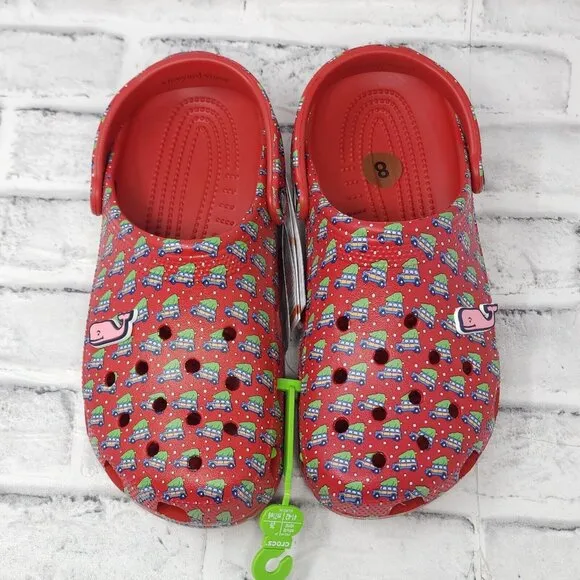Crocs Classic Clogs Sz 12 Slip On Holiday Vineyard Vines Christmas Trees Jibbitz