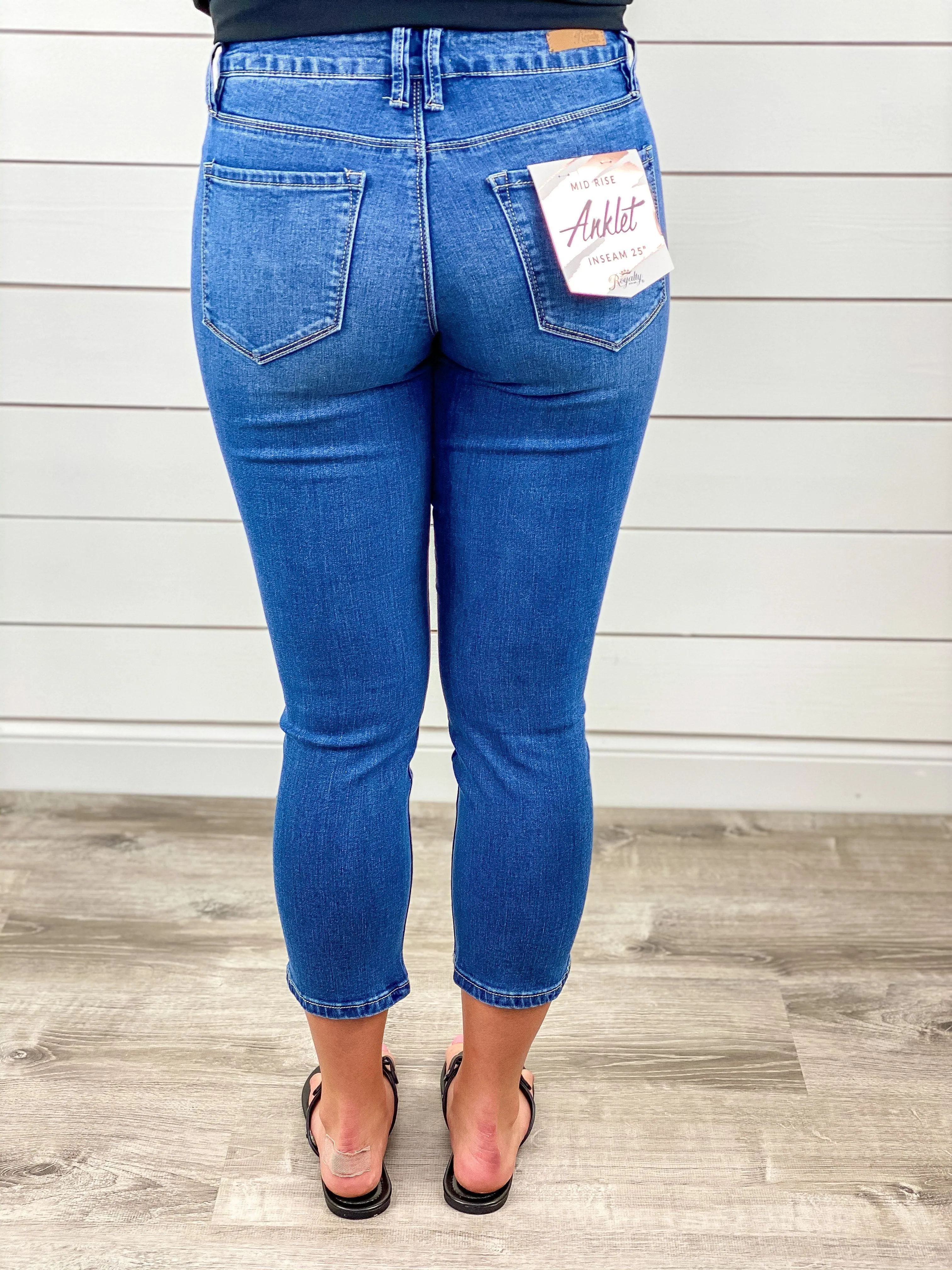 Cross Over Frayed Hem Jeans - Medium Wash