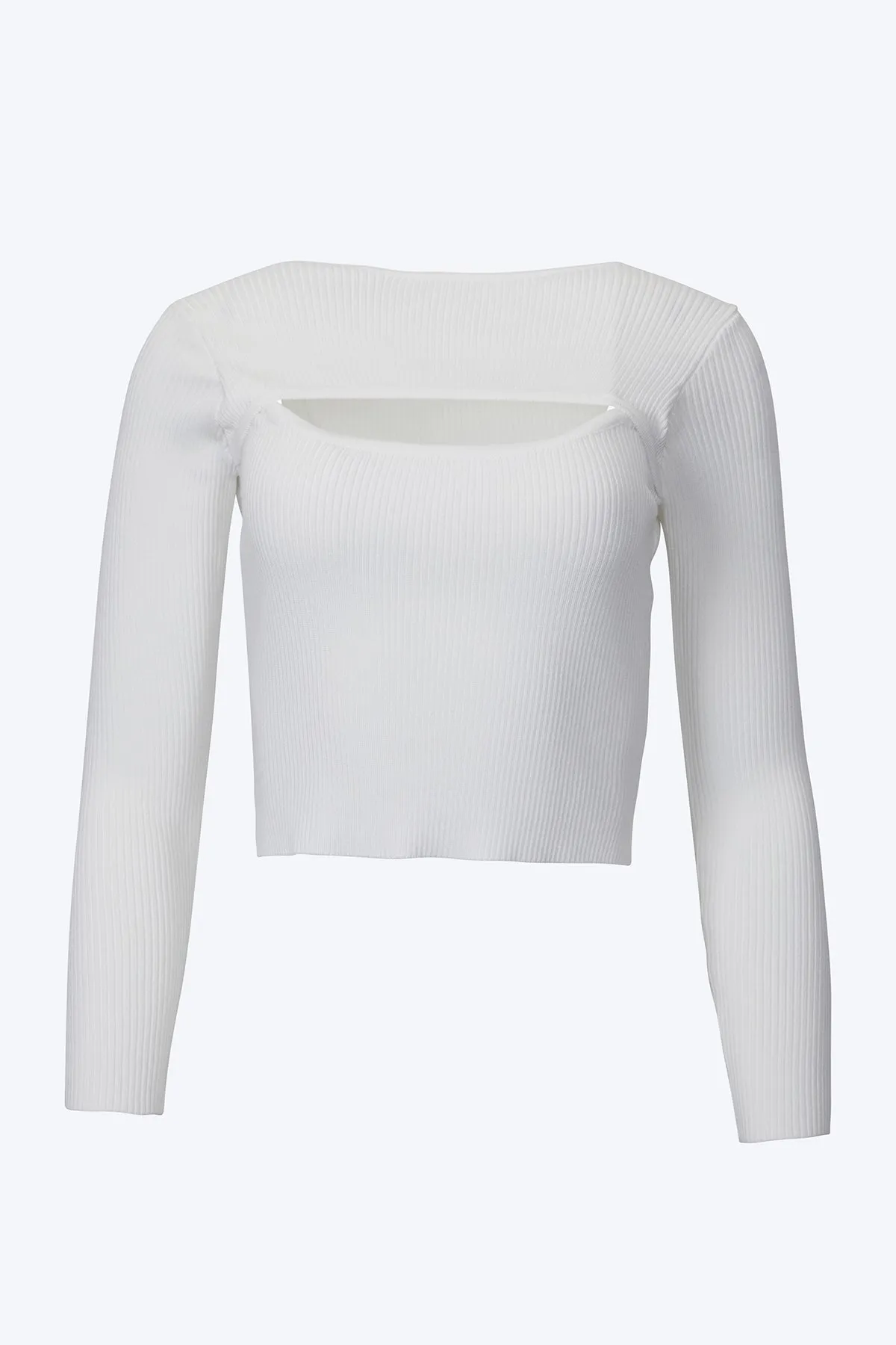 CUTOUT RIBBED STRETCH-KNIT TOP