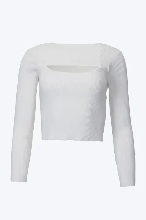 CUTOUT RIBBED STRETCH-KNIT TOP