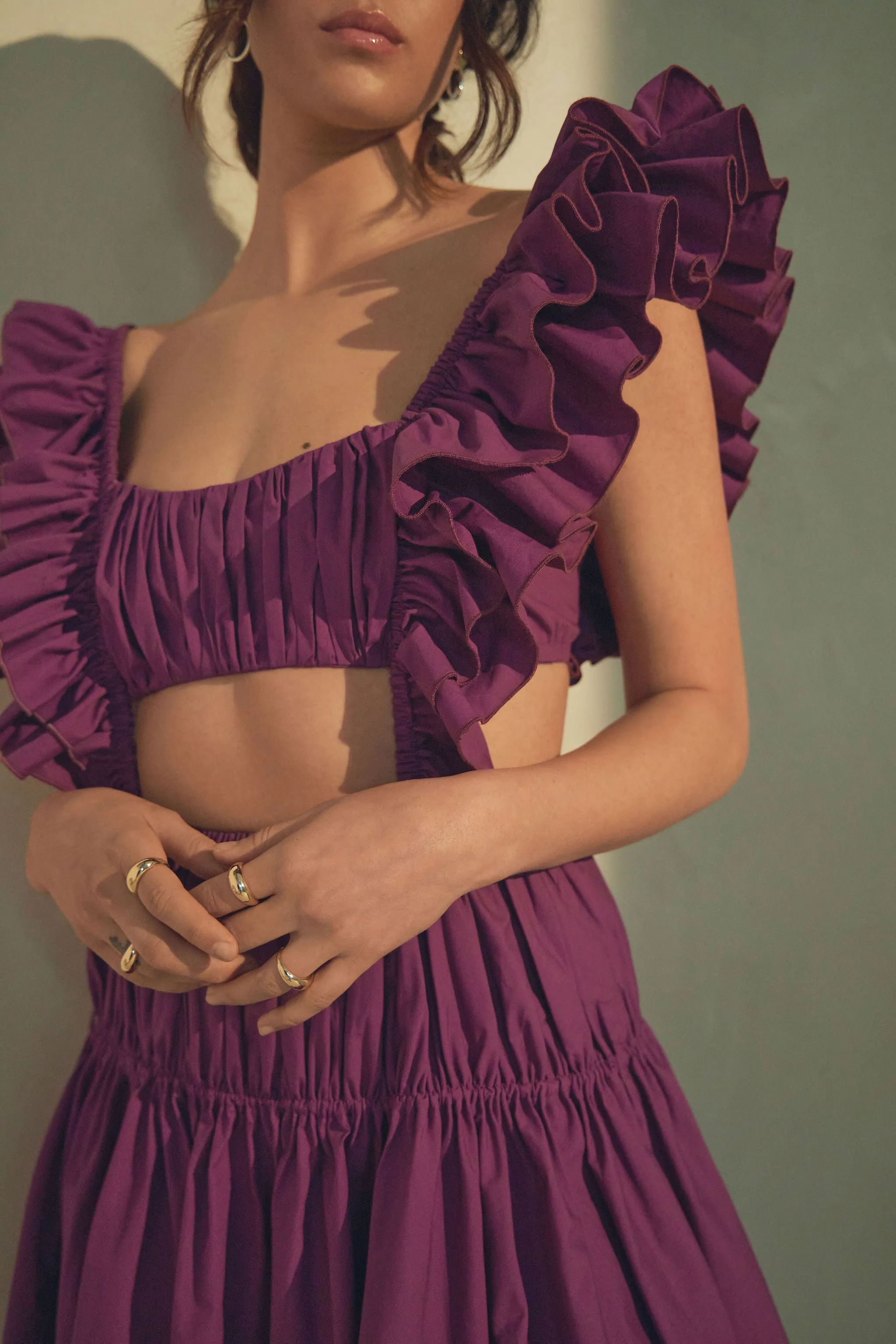 Dahlia Ruched Mini Dress in Grape