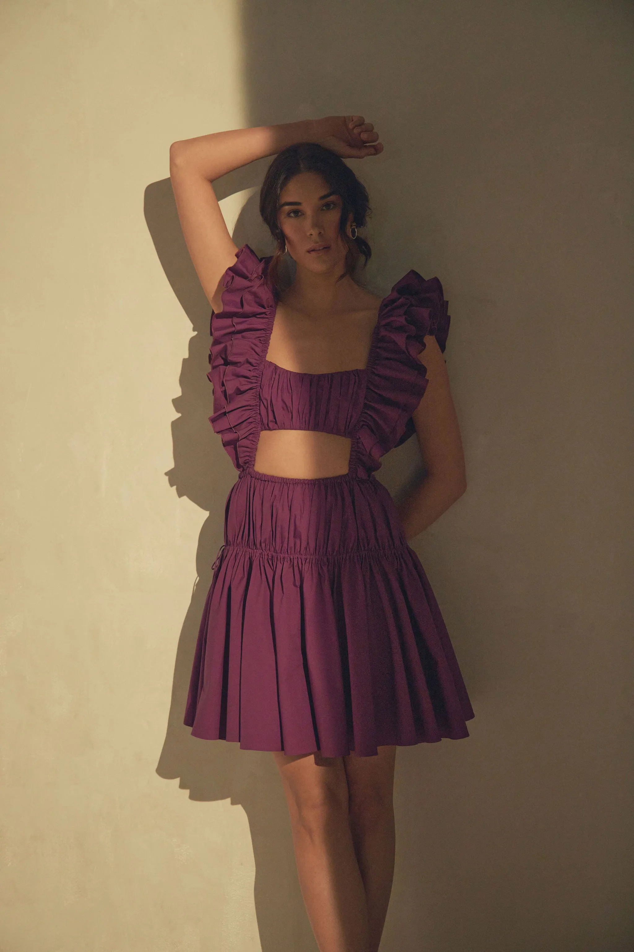 Dahlia Ruched Mini Dress in Grape