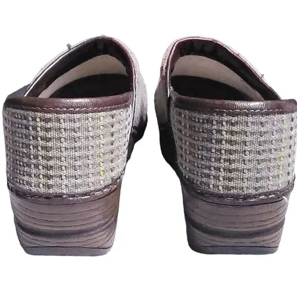 Dansko Women's Green Canvas Fabric Polka Dot Stripe Clogs Slip On Mules size 37