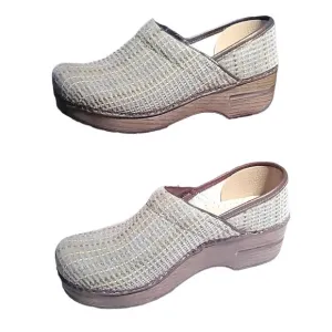 Dansko Women's Green Canvas Fabric Polka Dot Stripe Clogs Slip On Mules size 37