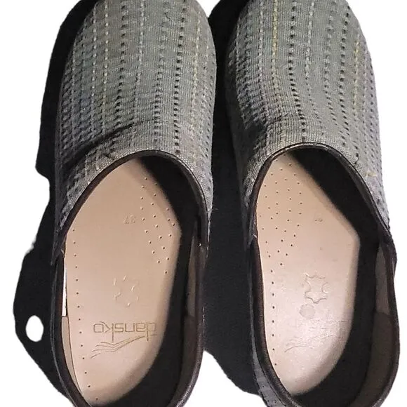 Dansko Women's Green Canvas Fabric Polka Dot Stripe Clogs Slip On Mules size 37