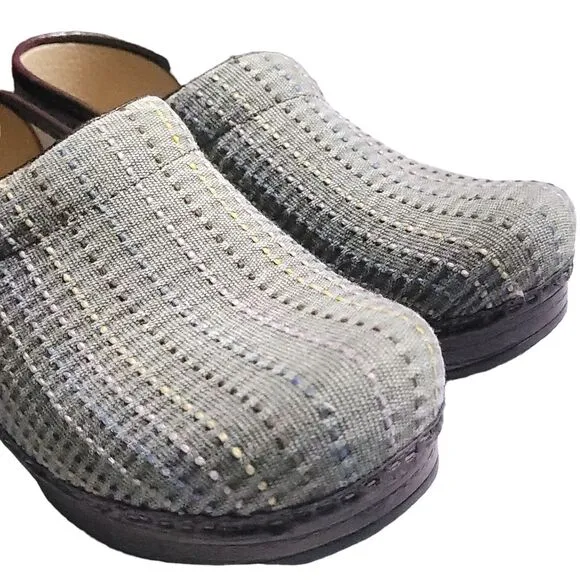Dansko Women's Green Canvas Fabric Polka Dot Stripe Clogs Slip On Mules size 37