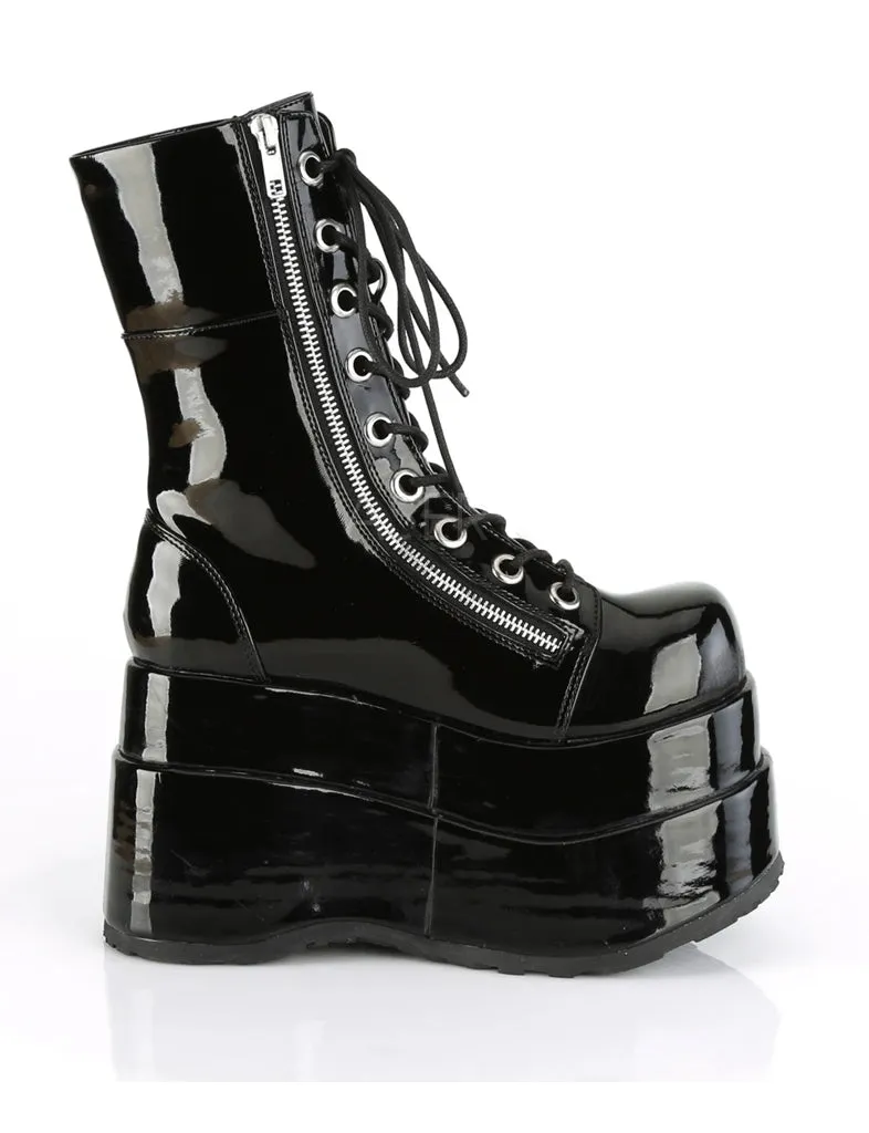 DEMONIA BEAR 265 PLATFORM BOOTS - PATENT BLACK