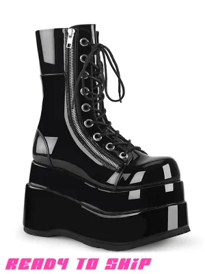 DEMONIA BEAR 265 PLATFORM BOOTS - PATENT BLACK