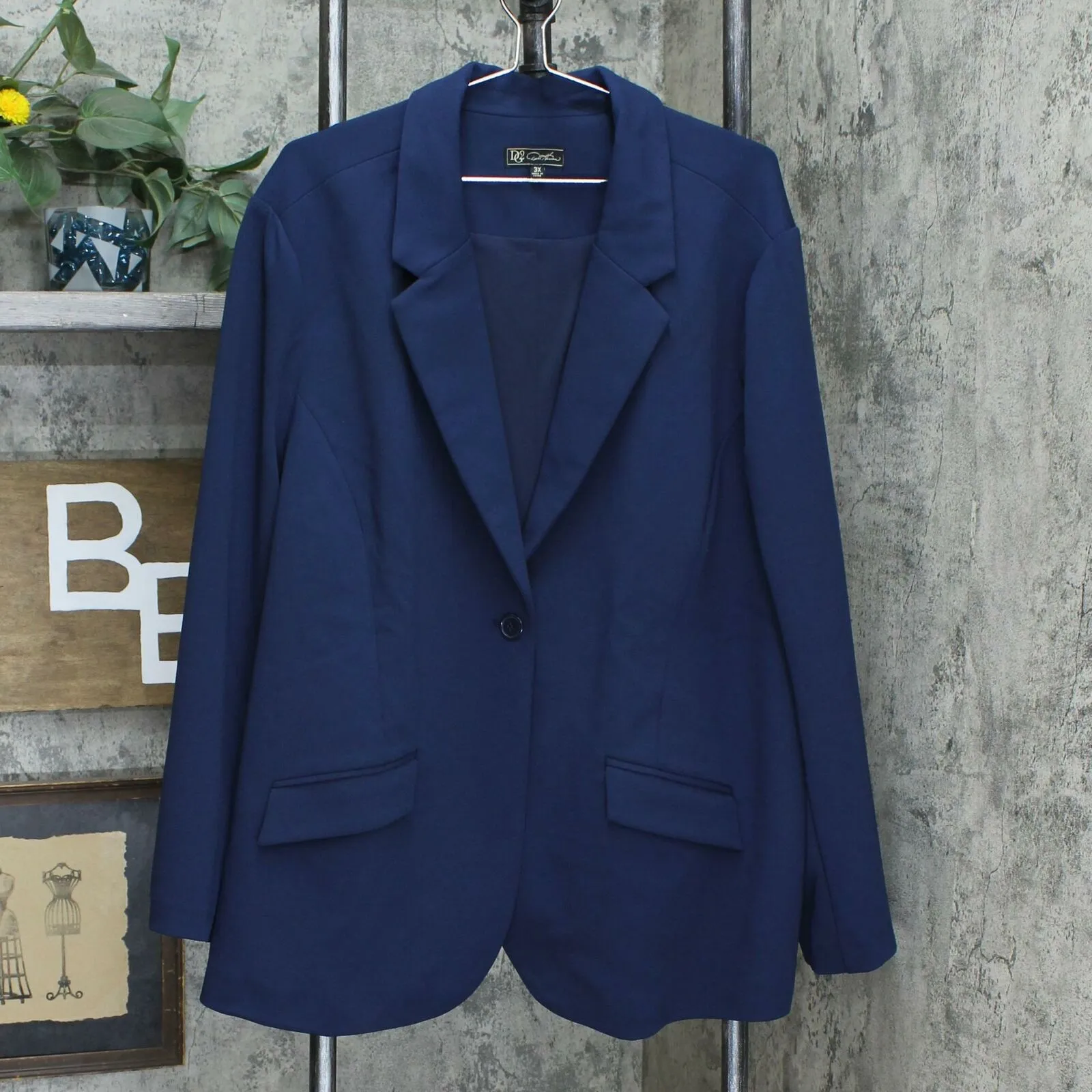 DG2 by Diane Gilman Plus Stretch Crepe Blazer Jacket Navy 3X