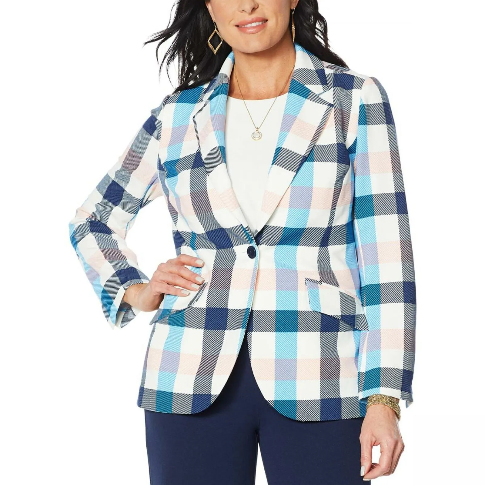 DG2 by Diane Gilman Women's Stretch Crepe Printed Blazer