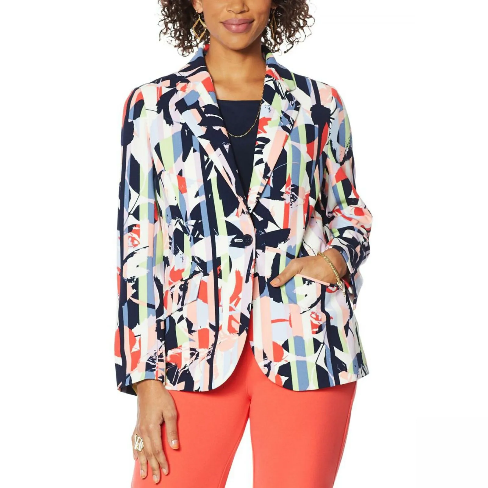 DG2 by Diane Gilman Women's Stretch Crepe Printed Blazer