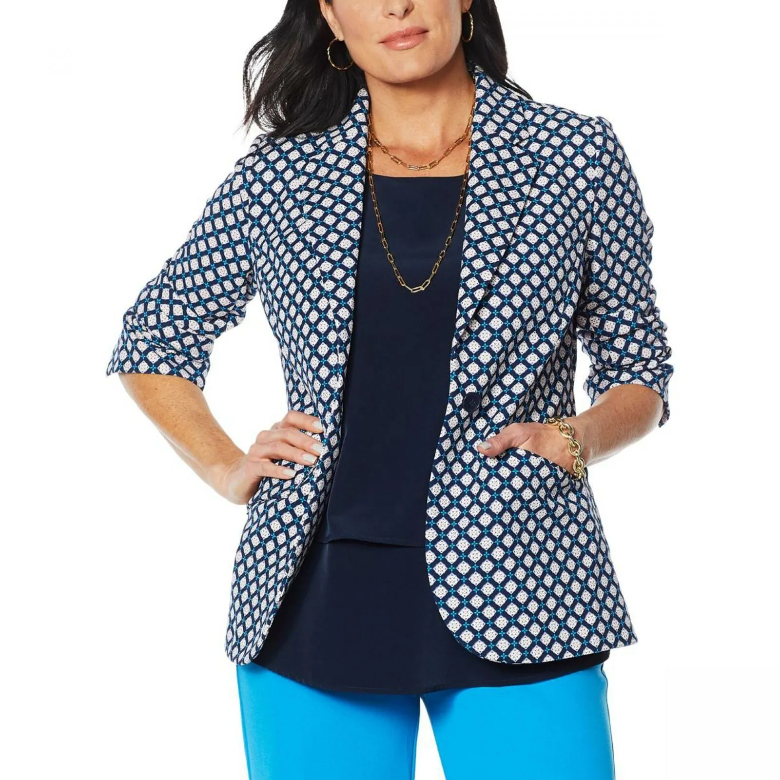 DG2 by Diane Gilman Women's Stretch Crepe Printed Blazer