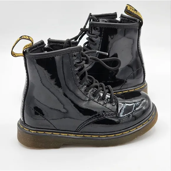 Dr. Martens Brooklee Black Patent Leather Lace Up Combat Boots - Toddler Sz 9