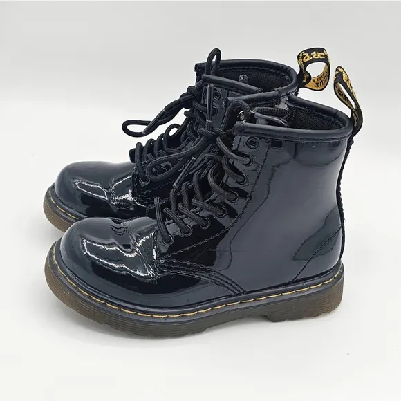 Dr. Martens Brooklee Black Patent Leather Lace Up Combat Boots - Toddler Sz 9